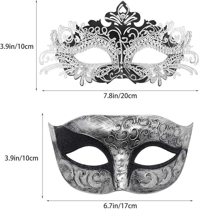 Coddsmz Couple Masquerade Mask Set - Venetian & Mardi Gras Mask for Women & Men