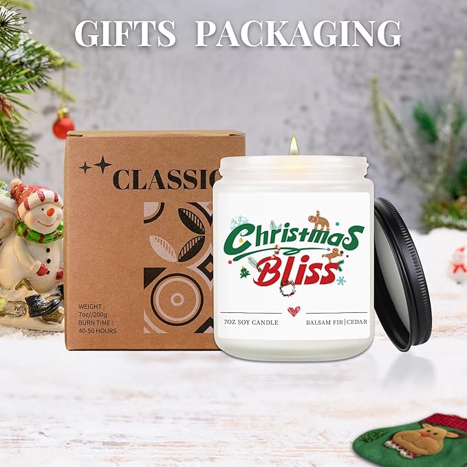 Christmas Candles Decorations, Christmas Gifts for Women Men - Balsam Fir & Cedar Scented, Holiday Winter Xmas Candles Gifts for Mom, Dad, Wife, Husband, Teacher, Coworker, Stocking Stuffers