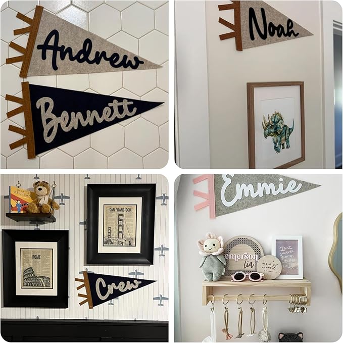 Personalized Name Pennant Flag, Custom Felt Nursery Wall Banner for Kids Room Decor, Handmade Felt Baby Name Banner Hinging Sign for Bedroom Dorm Home, Baby Shower Birthday Gift for Boys & Girls