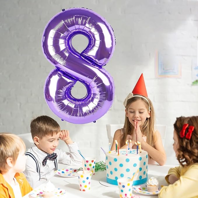 Purple Number Balloons, 40 Inch Purple Balloon 8.8 Helium Balloon 8th Birthday for 8 Years Birthday Decoration Children Girls Boys