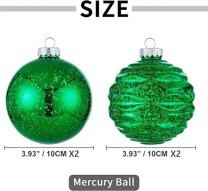 Large Christmas Ball Ornaments, Oversized Shatterproof Plastic Decorative Hanging Mercury Ornaments Ball for Xmas Holiday Party Decorations (Green, 4.0")