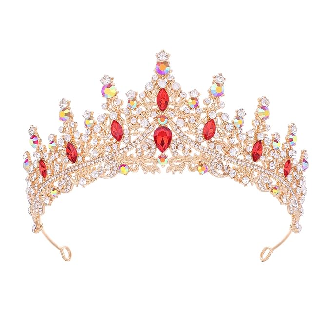 Red Tiara for Women Crystal Queen Crowns Rhinestone Princess Tiaras for Girl Wedding Headband for Bride Hair Accessories for Halloween Costume Birthday Party Prom Mother's Gifts