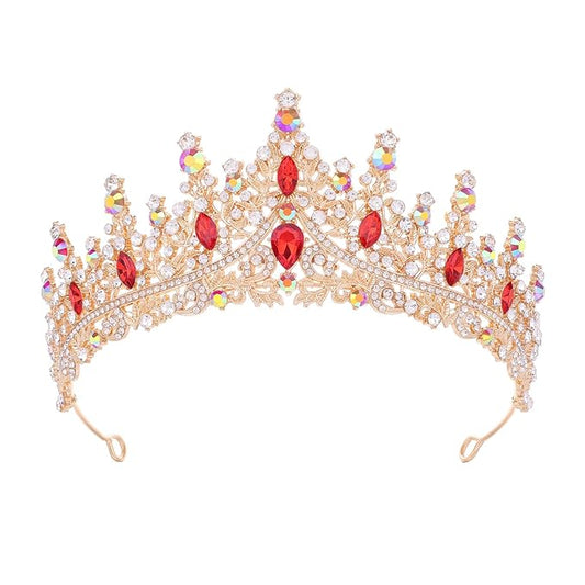 Red Tiara for Women Crystal Queen Crowns Rhinestone Princess Tiaras for Girl Wedding Headband for Bride Hair Accessories for Halloween Costume Birthday Party Prom Mother's Gifts