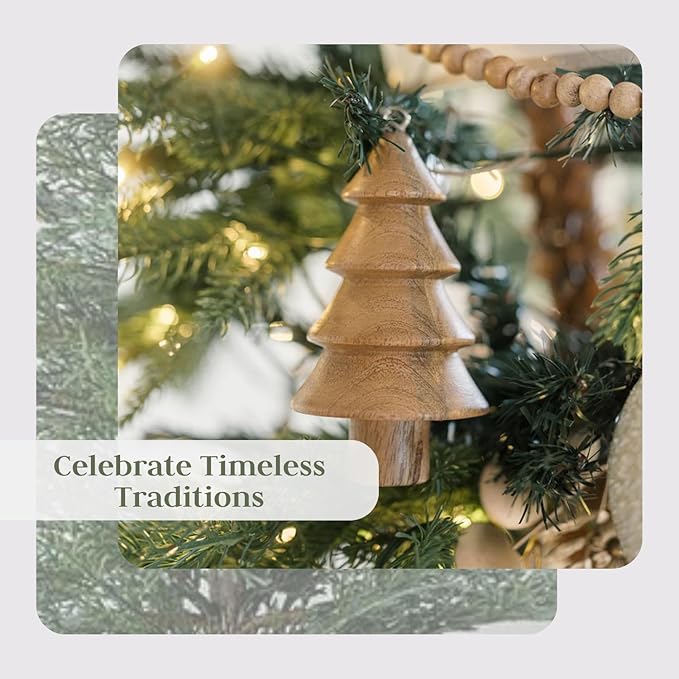 CG Hunter Holiday Collection Assorted Set-of-3 Wooden Tree Christmas Tree Ornaments, Premium Christmas Decorations
