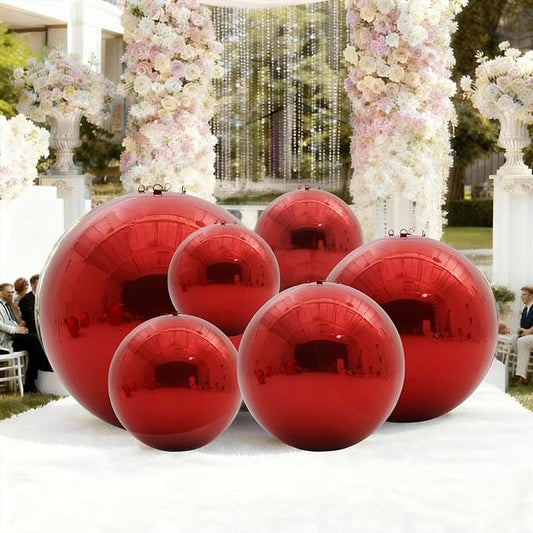 6PCS Red Inflatable Mirror Ball,Big Shiny Balls Inflatable,Reusable PVC Mirror Balls,Large Hanging Balloon Disco Ball with Air Pump for Wedding Event Birthday Party Decor