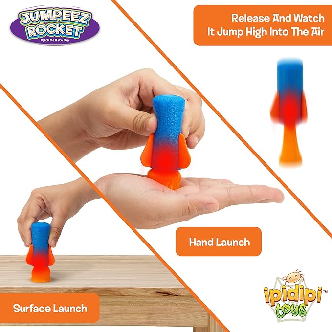 IPIDIPI TOYS Jumpeez LED Jumping Rocket Poppers – 24-Pack Light Up Spring Launcher Toys for Kids – Ideal Stocking Stuffers for Kids, Birthday Party Favors, Goodie Bag School Prizes for Boys & Girls