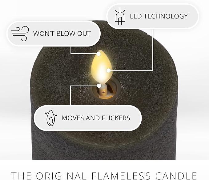 Luminara - Flameless LED Battery Operated Flickering Pillar Candles - Stone Grey - Pack of 1-3x4.5 - Realistic Moving Flame Real Wax Indoor/Outdoor