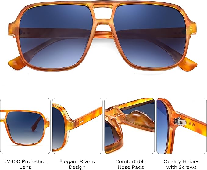 FEISEDY Retro Square Aviator Sunglasses Women Men 70s Vintage Trendy Plastic Frame Sun Glasses B4158