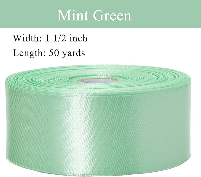 1 1/2 Inch Mint Green Solid Satin Ribbon, 50 Yards Craft Fabric Ribbon for Gift Wrapping Floral Bouquets Wedding Party Decoration