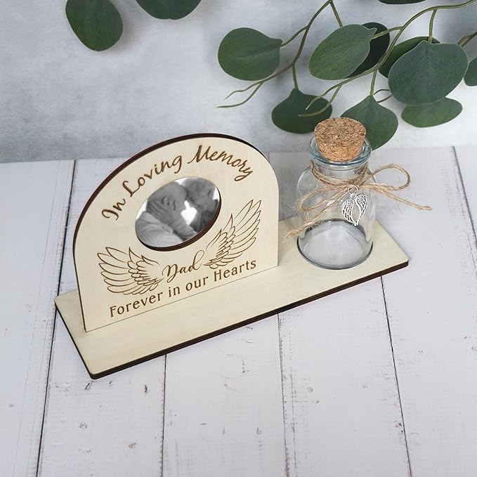 Personalized Loss of Loved One Photo Frame Memorial，Custom lock of Hair Keepsake Jar,Remembrance，Bereavement,Sympathy Gift for Lost Mom, Dad， Friends, Sisters, Grandparents (dad C2)