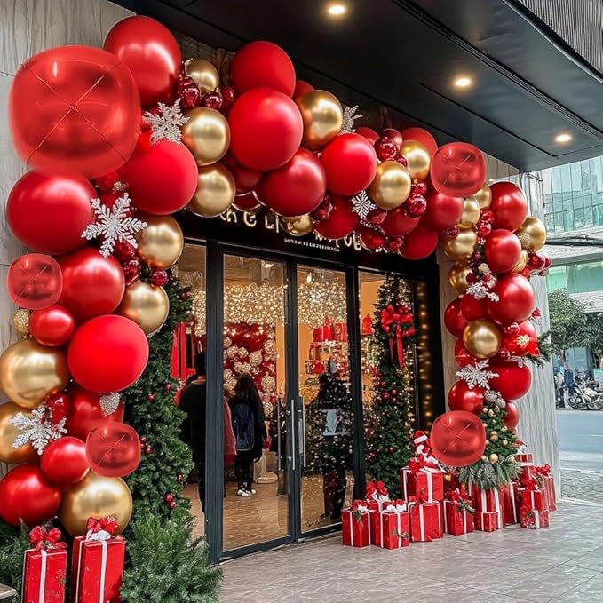 Red and Gold Balloon Garland Double Stuffed Ruby Red Gold Balloons Arch Kit With Mylar Balloon for Christmas New Year Baby Shower Valentine Anniversary Birthday Party Decoration