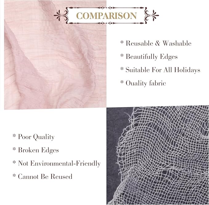 Le courant 10Ft Cheesecloth Table Runner, Rustic Boho Gauze Cheese Cloth Runner Table Runner for Weddings Bridal Baby Shower Birthday Holiday Parties Home Decor, Dusty Pink