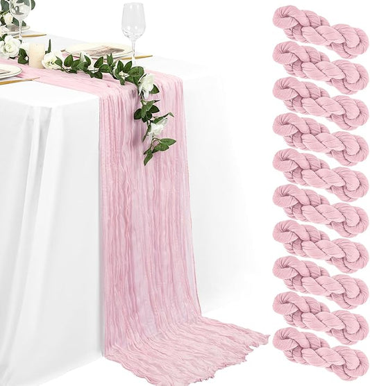 10 Packs Pink Cheesecloth Table Runner Baby Pink, 35x120 inch Rustic Gauze Boho Wedding Table Runner Decoration, Wedding Table Decor Table Cloth for Wedding Party Bridal Shower Table