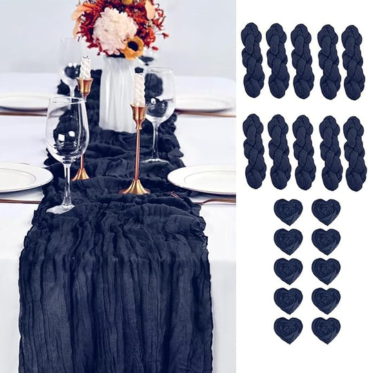 10PCS Grape Cheesecloth Cheesecloth Table Runner 10ft Boho Gauze Fabric Cheese Cloth Table Runner Comes with 10 Cloth Napkins Runner for Romantic Wedding Birthday Shower Party Table Decoration