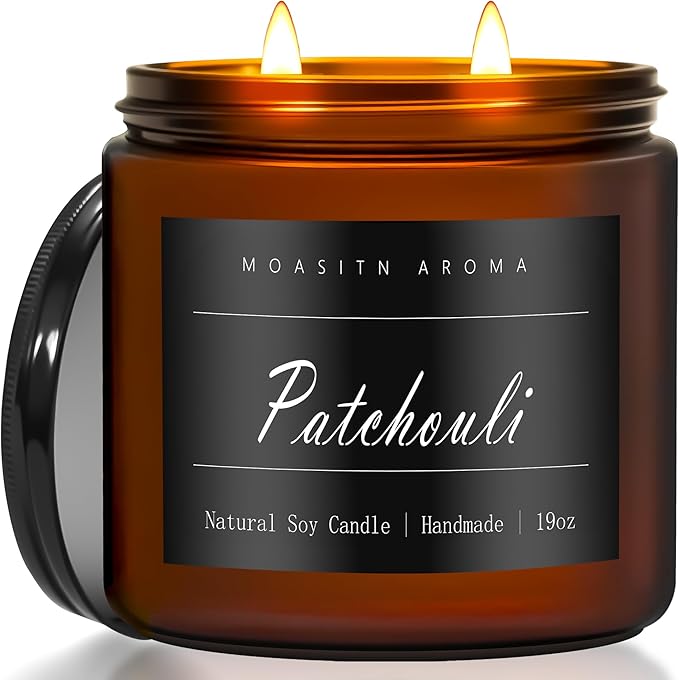 MOASITN Patchouli Large Heavenly Scented Candles for Home|19oz 100h Long Lasting Clean Burn|Natural Soy Aromatherapy Candle|2 Wick Jar Candle for Women,Men as Relaxing,Birthday,Housewarming Gifts