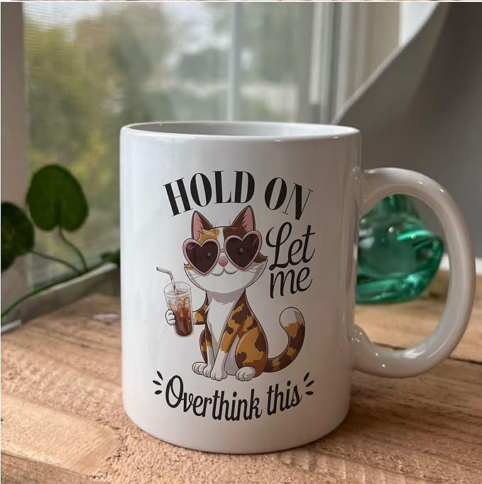 Funny Cat Let Me Overthink This White Ceramic Mugs, Drinking Cups, 11oz 15oz