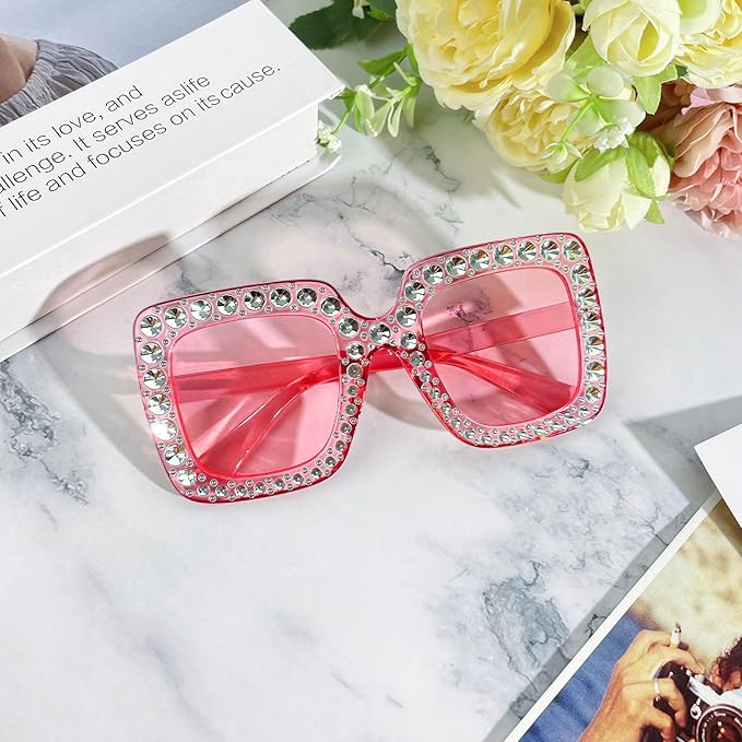 10/20 Pack Crystal Oversized Square Sunglasses Retro Diamond Glitter Sparkling Disco Glasses Party Favors