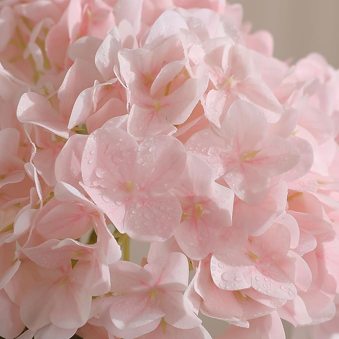Tifuly Fake Hydrangea Artificial Flowers with Vase 4pcs Real Touch Faux Hydrangea with 3pcs Eucalyptus Stems for Wedding Centerpiece Home Party Table Decoration（Pink）