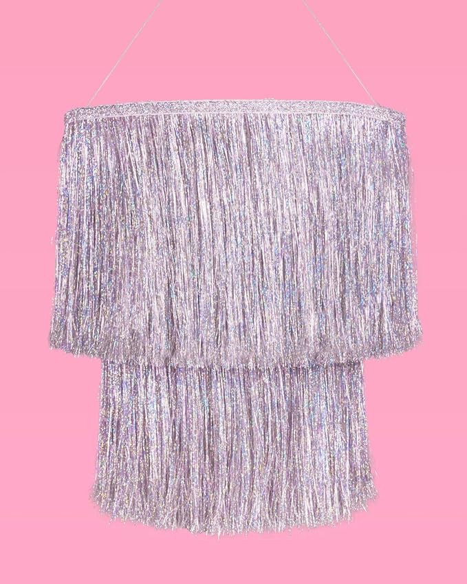 xo, Fetti Fringe Tinsel Chandelier - Iridescent Silver Foil, 16" | Bachelorette Party Decorations, Birthday Photo Booth Supplies, New Years Eve Decor, HBD