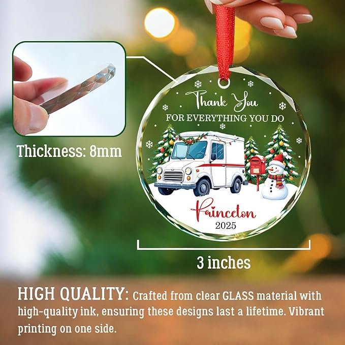 Custom Mail Carrier Christmas Tree Ornament 2025, Thank You for Everything You Do Glass Xmas Ornaments, Gifts for Mailman Postal Carriers, Personalized Name Postal Worker Ornament Merry Christmas