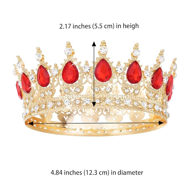 Red Crown for Women Crystal Tiara and Queen Crown for Girl Wedding Headband for Bride Hair Accessories for Costume Birthday Party Cake Decoration Prom