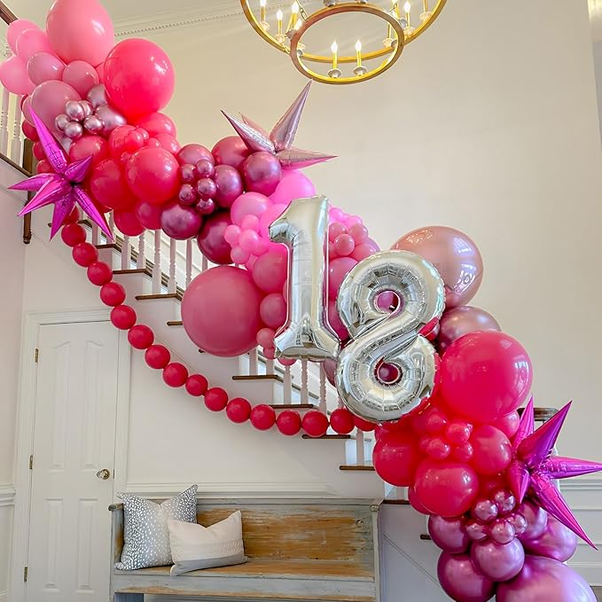 90pack Hot Pink Balloons Different Size 18/12/10/5 Inch Dark Pink Balloon Garland Arch Kit for Graduation, Wedding, Birthday, Princess Theme Party, Valentine's Day, Baby Shower Decorations