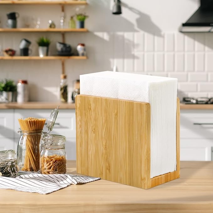 Bamboo Vertical Napkin Holder - Wooden, Natural, Strong and Waterproof - For Table, Kitchen and Countertops