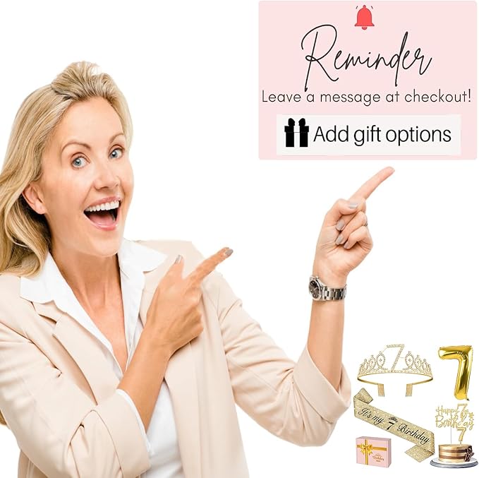 7th Birthday Decorations for Girl with 7th Birthday Girl Sash and Tiara, Candles and Cake Topper, Number Balloons, 7 Year Old Girls Gifts