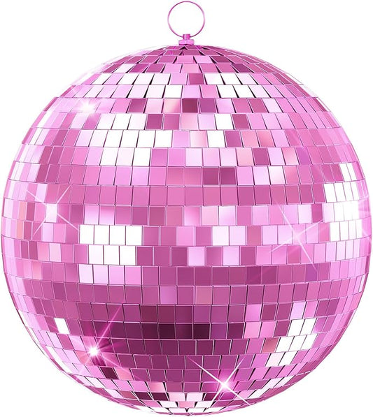 12"/16"/20" Mirror Disco Ball with Hanging Ring, for DJ Club, Party,Live Stage for Easy Installation, Disco Ball Mirror Balls Light Effect Mirrors Balls with Hanging Ring(Golden, Pink) 12Inch Pink
