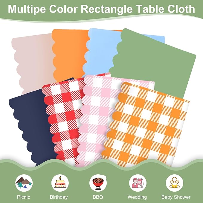 6 Pack Plastic Sage Green 54 X 108Inch Disposable Easter Scalloped Table Cloth, Waterproof Covers for Rectangle Table – Spring BBQ Picnic Wedding Bridal Shower Baby Shower Tea Party