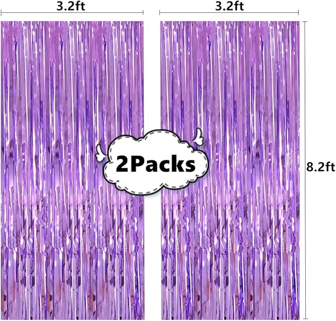 Shiny Light Purple Fringe Curtain,2pcs 3.2ft x 8.2ft Metallic Tinsel Foil Party Streamers Photo Booth Backdrop Props for Birthday Wedding Bridal Shower Baby Shower Bachelorette Party Decor