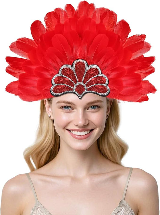 Women's Carnival Feather Headpieces Sequin Headdress for Wedding Masquerade Party Cosplay Feather Headbands