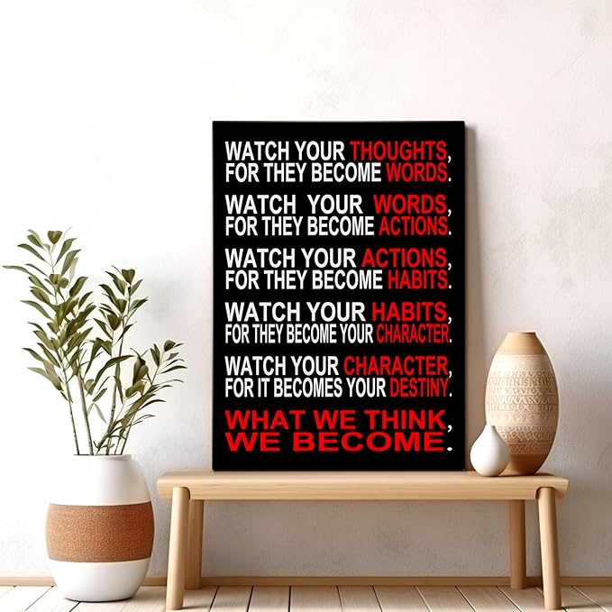 Watch Your Thoughts Motivational Wall Decor, Inspirational Wall Art for Office & Home, Positive Quotes Canvas Prints Ready to Hang, Modern Office Wall Art for Living Room or Bedroom Decor
