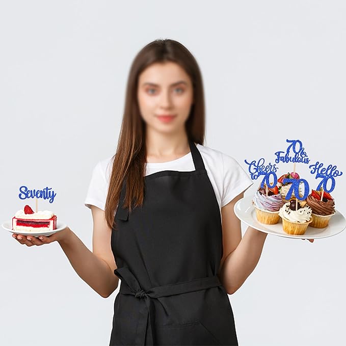 30PCS Happy 70th Birthday Cupcake Toppers Glitter Hello 70 Fabulous Seventy Cheers to 70 Years Old Birthday Cupcake Picks for Happy 70th Birthday Anniversary Party Cake Decorations Supplies Blue