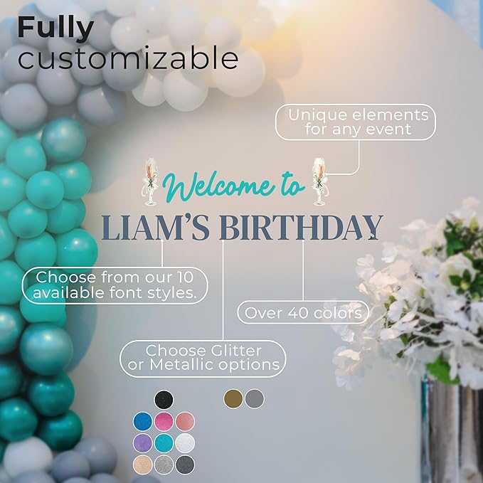EGD Custom Backdrop Vinyl Decal | Personalized Wall Sticker for Party & Event Backdrops | Custom Name Letters for Birthday, Baby Shower, Graduation & Nursery Decor | Sizes & Fonts (A. Customizable)