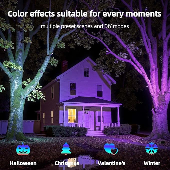 ILC LED Flood Light 30W Outdoor RGB Color Changing, Smart Floodlights RGBW 2700K Warm White & 16 Million Colors, 20 Modes, Grouping, Timing, IP66 Waterproof (2 Pack)