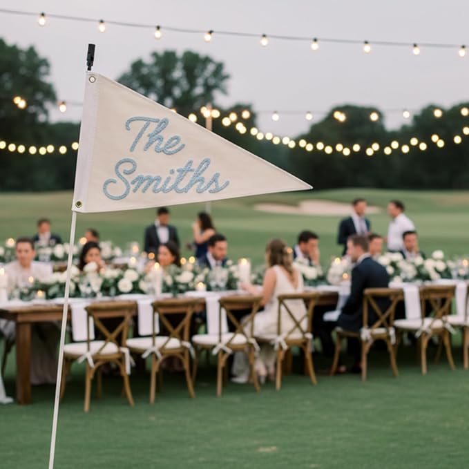 Custom Last Name Pennant Banner for Wedding, Personalized Hand Embroidered Name Canvas Pennant Flag for Couples, Customized Golf Wedding Marriage Name Sign for Party Bridal Shower Engagement Gift