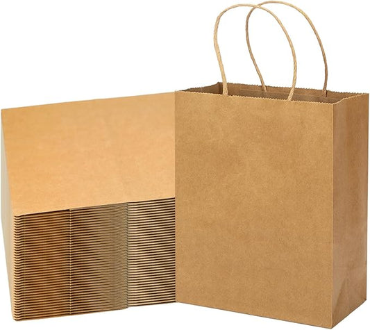 MOZRRO Gift Bags, 100 Pack 10.5x8.5x4.5 Inch, Paper Bags with Handles, Medium Size, Brown Gift Bag for Birthday, Wedding, Bulk, Party, Lunch, Goodie