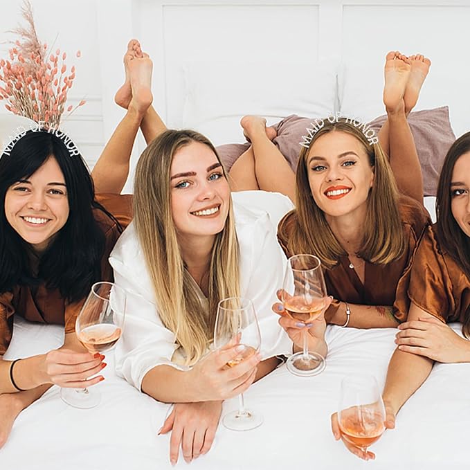 Silver MAID OF HONOR Headband Bachelorette Party Decorations Rhinestone Bridesmaid Headbands for Bridal Shower, Bachelorette Party, Wedding