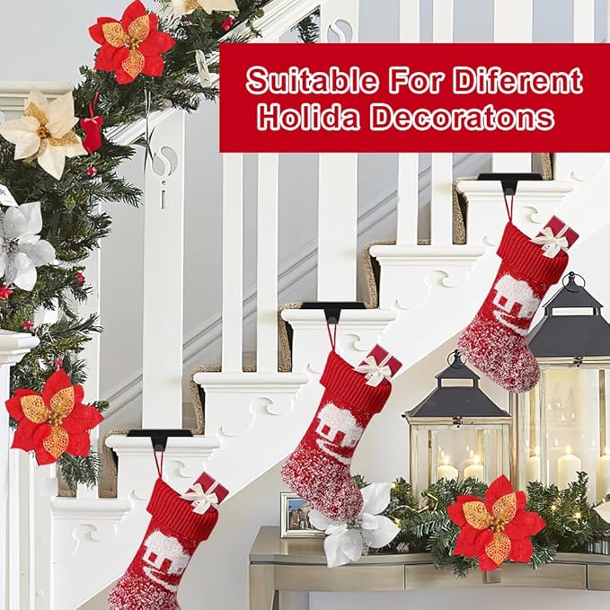 MGahyi Christmas Stocking Holders - Mantel Stocking Hangers Hanging Hooks for Fireplace Stand, Weighted Hangers for Xmas Holiday Decoration (Black, 4)
