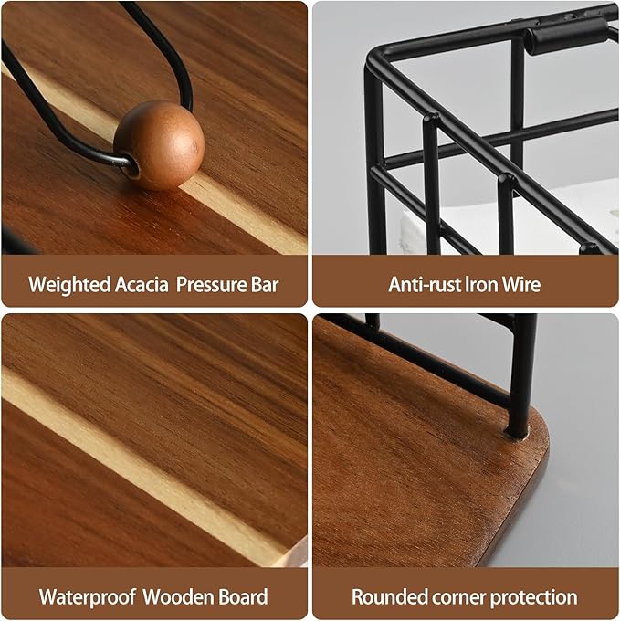 Acacia Wood Napkin Holder for Table, Farmhouse Square Napkin Dispenser with Wide Side Opening - Easy to Grab Paper Napkins for Dining Table & Kitchen Counter (7.7“x7.7"x3.3")