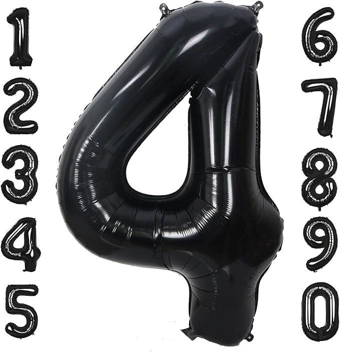 40 Inch Black Number 4 Balloons Helium Giant Black 4 Balloons for Birthday Party Decorations Anniversary Baby Shower Photo Shoot Supplies