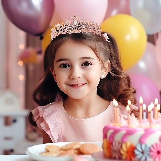 Schmoopy Tiara Crown for Women, Crystal Tiara for Bridal Prom Queen Birthday Birthday Party (A-Rose)