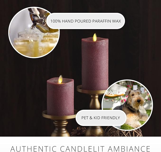 Luminara - Flameless LED Battery Operated Flickering Pillar Candles - Raisin- Pack of 1-3x4.5 - Realistic Moving Flame Real Wax Indoor/Outdoor Decor