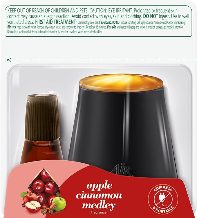 Air Wick Essential Mist Starter Kit (Diffuser + Refill), Apple Cinnamon, Fall Scent, Fall Spray, Essential Oils Diffuser, Air Freshener (Pack of 3)