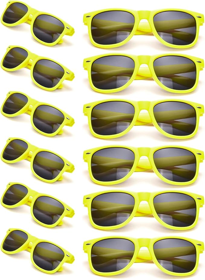 12 Pack Neon Colors Sunglasses Classic Retro Party Favors Sunglasses for Unisex Adult