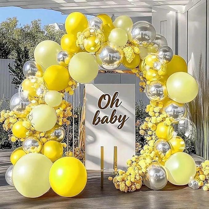 Yellow Balloon Arch Kit, Double Stuffed Pastel Yellow Sliver Metallic Balloon Garland Clear Bobo Balloons for Wedding Baby Shower Birthday Bridal to Bee Fall Party Decorations