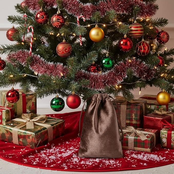 QIANF 12pcs Brown Velvet Drawstring Bags 4x6 inches Glossy Small Velvet Cloth Gift Bags Jewelry Pouches for Storage Wedding Party Favor Christmas