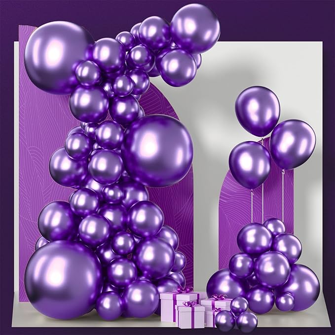 PartyWoo Metallic Purple Balloons 100pcs Different Sizes of 18 12 10 5 Inch Chrome Purple Balloon Arch Kit Garland for Graduation Wedding Baby Shower Princess Birthday Party Decorations Purple-G105