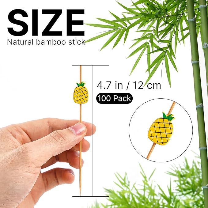 PuTwo Cocktail Picks Handmade Bamboo Toothpicks 100pcs 4.7" in Yellow Pineapples
